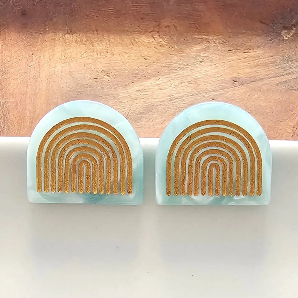 New Turquoise and Gold Rainbow Arch Stud Earrings | Bohemian | Hypoallergenic